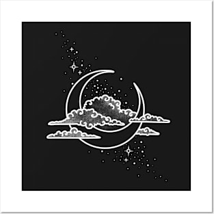 Cloudy Moon Sky Posters and Art